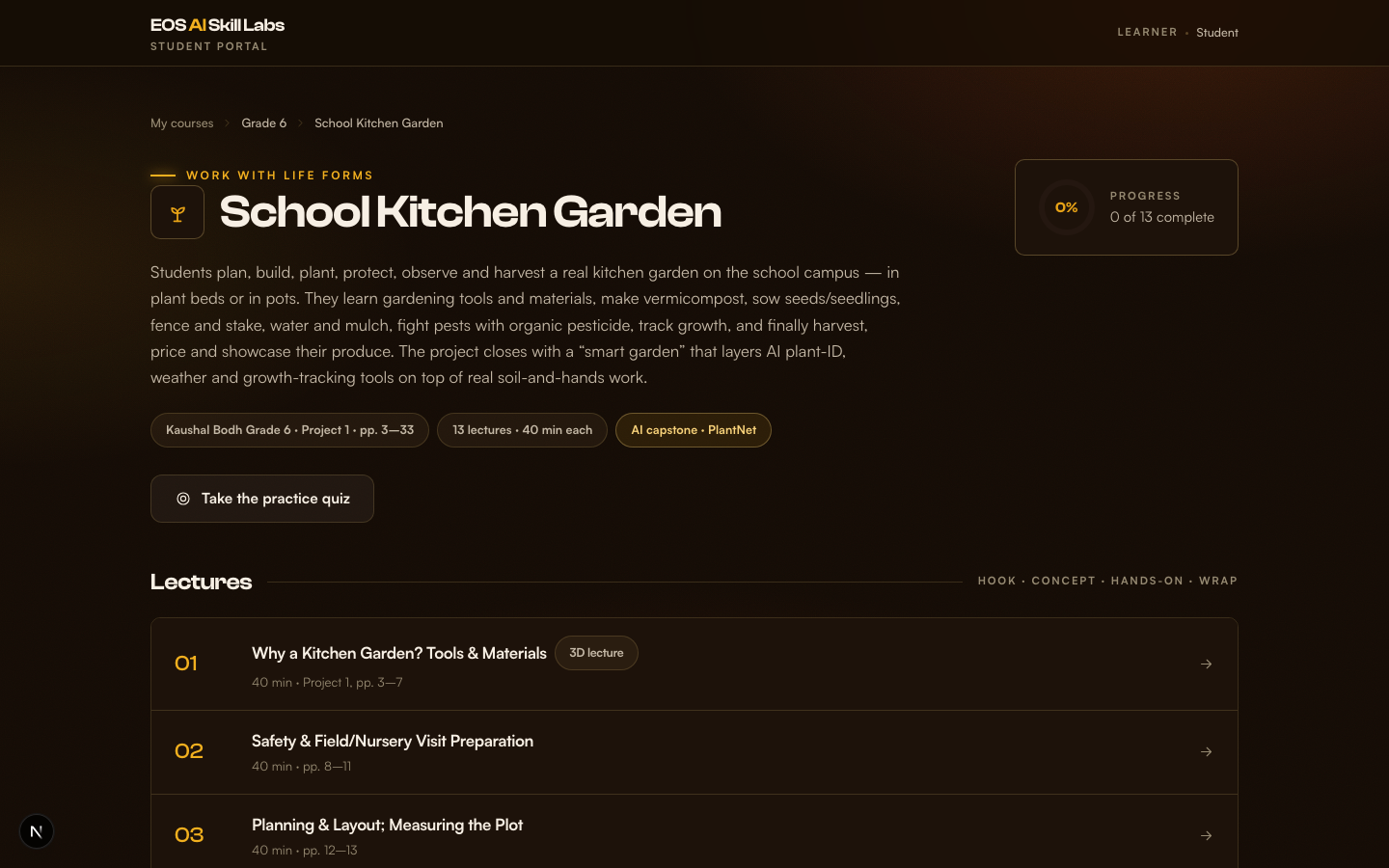 Student portal — lessons & progress