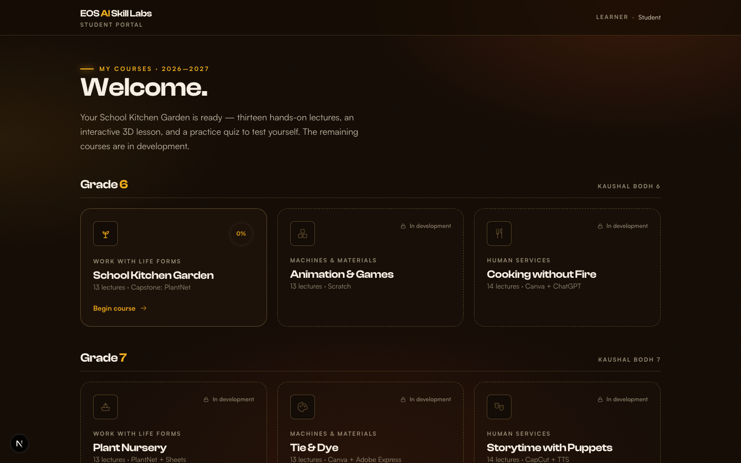 Student portal — course dashboard